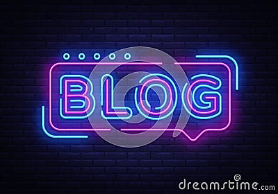 Blogging neon text vector design template. Blog neon logo, light banner design element colorful modern design trend Vector Illustration