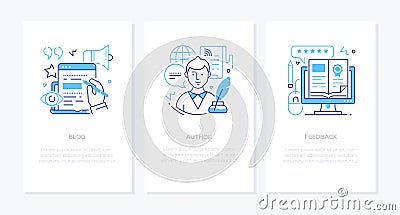 Blogging online - line design style banners set Vector Illustration