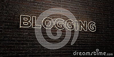 BLOGGING -Realistic Neon Sign on Brick Wall background - 3D rendered royalty free stock image Stock Photo