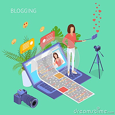 Blogging Social Media Concept 3d Isometric View. Vector Vector Illustration