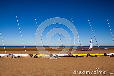 Blokart wind buggy enjoying a windy day on the Cabourg beach Editorial Stock Photo