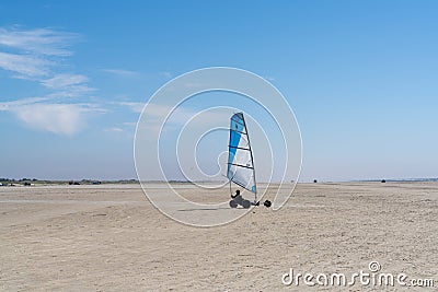 Blokart wind buggy enjoying a windy day on the Wadden Sea island beaches of western Denmark Editorial Stock Photo
