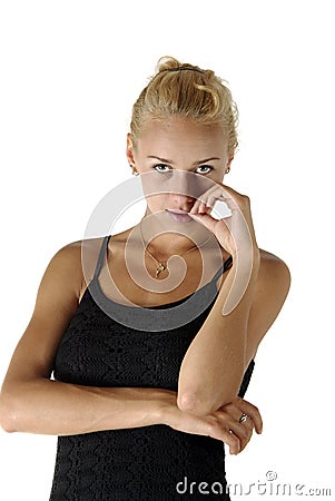 Blond biting thumb (i0002) Stock Photo