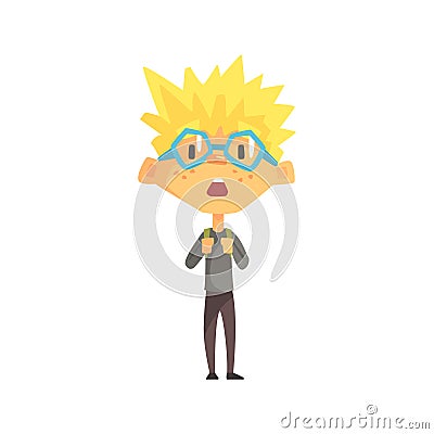Blond Boy With Spiky Hair And Glasses Surprised, Primary School Kid, Elementary Class Member, Isolated Young Student Vector Illustration