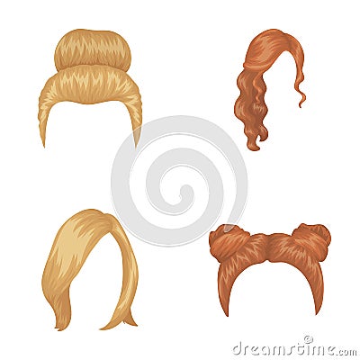 Blond with a bunch, red wavy and other types of hair. Back hair set collection icons in cartoon style vector symbol Vector Illustration