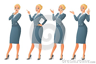 Blond business woman in different poses. Vector set. Vector Illustration