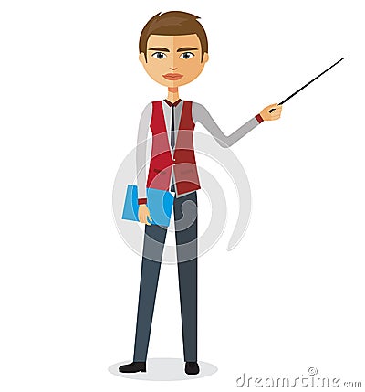 Blond businessman or teacher with a pointer flat cartoon illustration. Cartoon Illustration