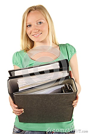 Blond Carrying Binders Stock Photo