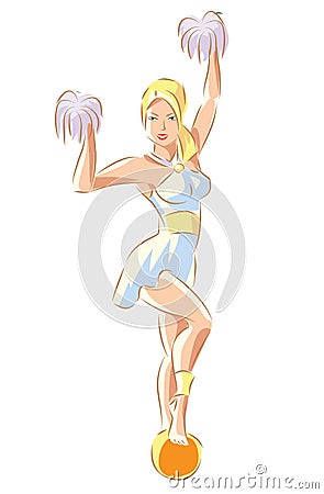 Blond cheerleader with pom poms Vector Illustration