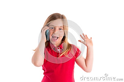 Blond indented girl smiling talking smartphone Stock Photo
