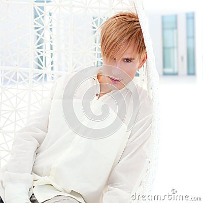 Blond modern man portrait in summer terrace Stock Photo