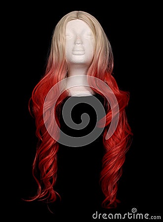 Blond and Orange Ombre Wig on Mannequin Stock Photo