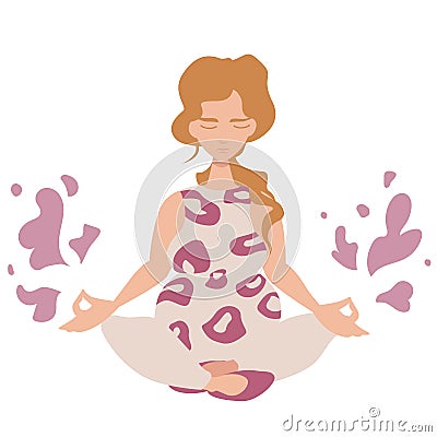 Blond Pregnant Girl id doing Lotus Yoga Pose Vector Illustration