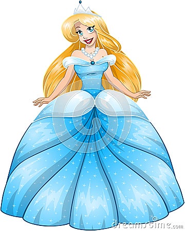 Blond Princess In Blue Dress Vector Illustration