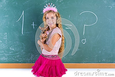 Blond princess schoolgirl pet chihuahua puppy Stock Photo