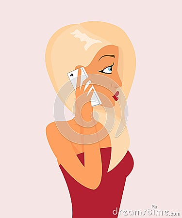 Blond sensual girl is talking via phone Vector Illustration