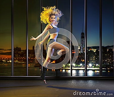 Blond slim lady during the training Stock Photo