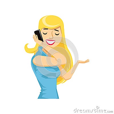 Blond Wiman Flirting On The Smartphone, Part Of People Speaking On The Mobile Phone Series Vector Illustration