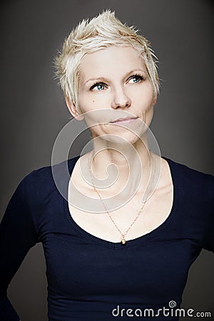 Blond woman with blue contact lenses Stock Photo