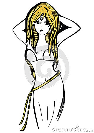 Blond woman measuring hips Vector Illustration
