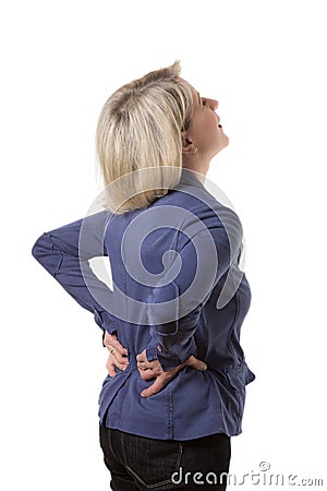 Blond woman with violent backache Stock Photo