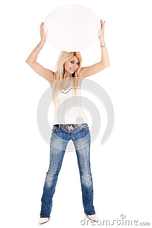 Blond woman waving billboard Stock Photo