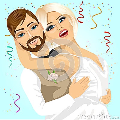 Blonde bride and groom having a romantic moment on their wedding day Vector Illustration