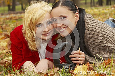 Blonde and brunette girls Stock Photo