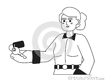 Blonde caucasian female apartment renter black and white 2D cartoon character Vector Illustration