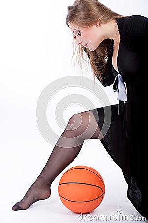 Blonde cute caucasian blonde playing with ball Stock Photo
