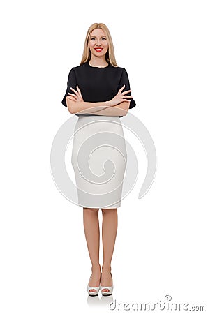 Blonde girl in black skirt isolated on the white Stock Photo