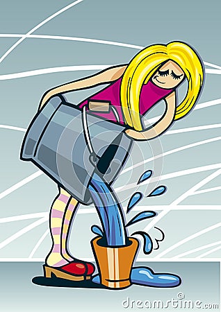 Blonde girl with bucket Vector Illustration