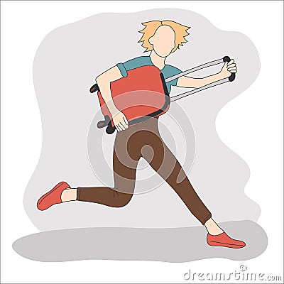 A blonde girl without a face with a suitcase is in a hurry to catch a flight. Vector illustration showing travel, tourism, trip, Vector Illustration
