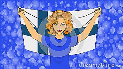 Blonde girl holding a national flag of Finland Stock Photo