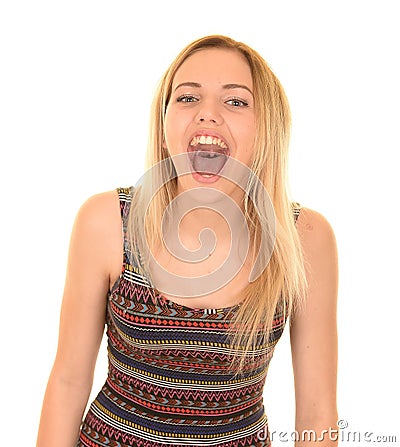 Blonde girl shouting Stock Photo