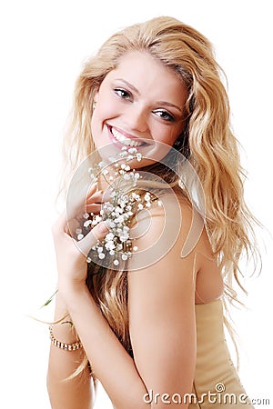 Blonde with gypsophila flowers Stock Photo