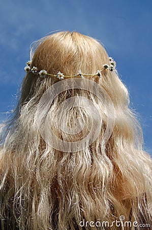 Blonde Hippy Chick Girl Wearing Daisy Chain Stock Photo