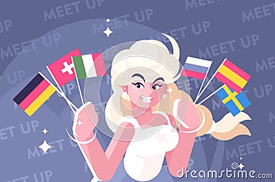 Blonde holding national flags Vector Illustration