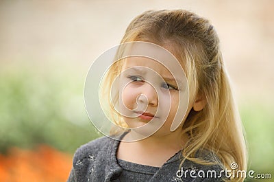 Blonde Little Girl In a Gray Sweater Stock Photo