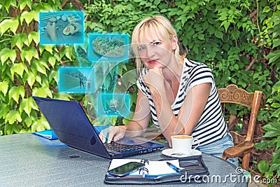 Blonde middle aged woman Work Life Balance concept Stock Photo