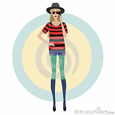 Blonde with a mobile phone Vector Illustration