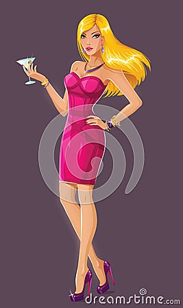 Blonde in pink Vector Illustration