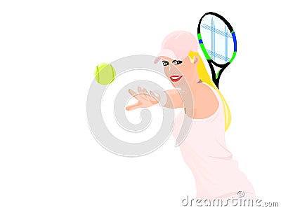 Blonde in pink tennis player takes the pitch sport tennis world racket Cartoon Illustration