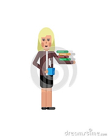 Blonde secretary with business documents Vector Illustration