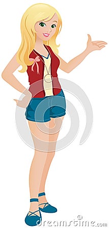 Blonde Teenage Girl Wearing Shorts Vector Illustration