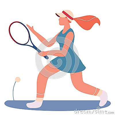 blonde white woman playing tennis with racket Vector Illustration