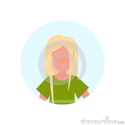 Blonde woman avatar isolated faceless female cartoon character portrait flat Vector Illustration