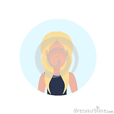 Blonde woman avatar isolated faceless female cartoon character portrait flat Vector Illustration