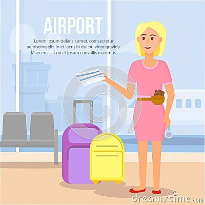 Blonde Woman Character Summer Time Vacational Trip Vector Illustration