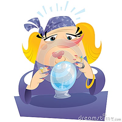 Blonde woman fortuneteller with crystal ball predicting the future Vector Illustration